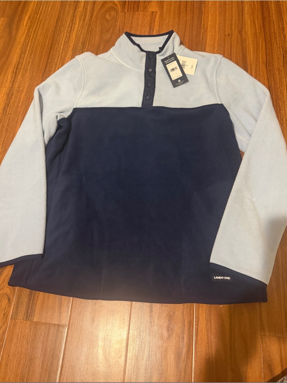 Lands' End Two-Tone Light Blue and Navy Fleece Pullover